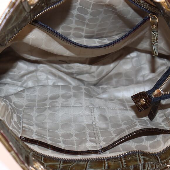 Kate Spade Croc Embossed Patent Leather Chain Shoulder Tote Bag Olive Green - Picture 6 of 6